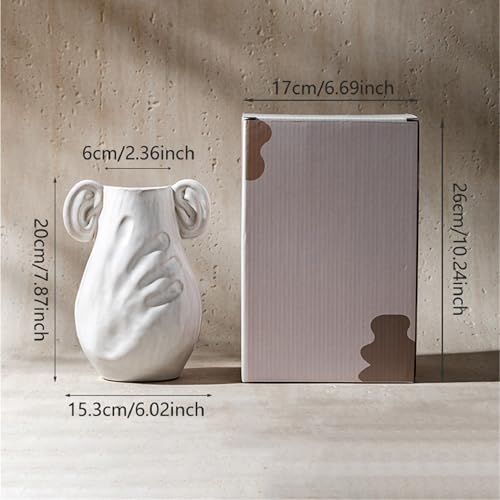 Modern Abstract Ceramic Vase – Creative Entryway Table Decor for Faux Flowers and Living Room Accent