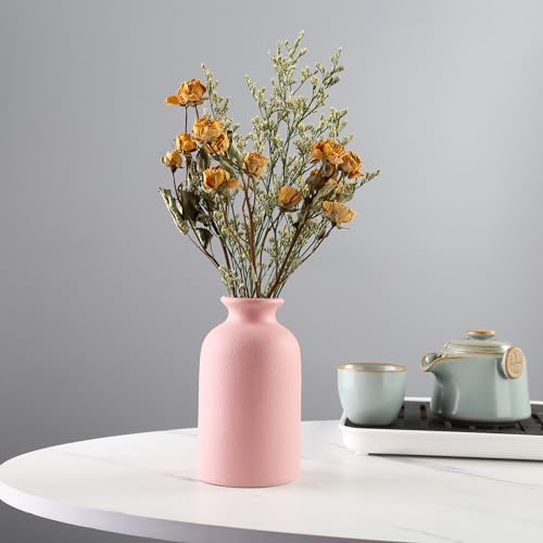 Small Pink Ceramic vase Dry Flower Vases for Home Decoration Bohe vase Dried Flowers houseplants Wedding, Home, Modern, Minimalist,Centerpieces Office Desk Gift(S Pink) - color: Pink, size: Small