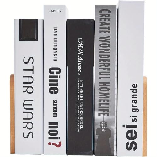 Heavy Duty Wooden Bookends Non Slip Book Shelf Holder for Books CDs and DVDs Stylish Home Office Accessory (Beige)