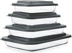 8-Piece Deep Glass Baking Dish Set with Plastic lids,Rectangular Glass Bakeware Set with Lids, Baking Pans for Lasagna, Leftovers, Cooking, Kitchen, Freezer-to-Oven and Dishwasher, Gray - color: Gray