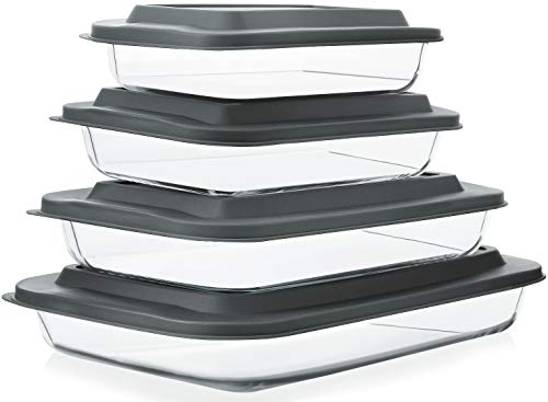 8-Piece Deep Glass Baking Dish Set with Plastic lids,Rectangular Glass Bakeware Set with Lids, Baking Pans for Lasagna, Leftovers, Cooking, Kitchen, Freezer-to-Oven and Dishwasher, Gray - color: Gray