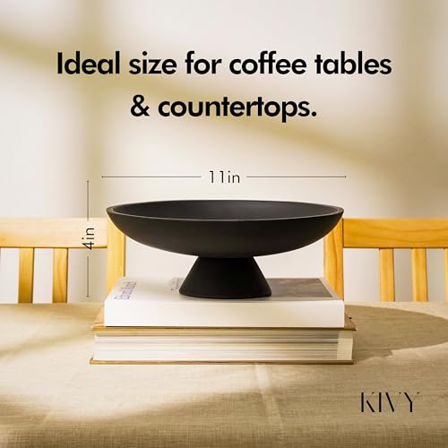KIVY Concrete Fruit Bowl for Kitchen Counter - Large Decorative Bowl for Home Decor - Modern Key Bowl for Entryway Table - Pedestal Bowl - Fruit Basket for Home Decor - Black Fruit Bowl Decor - color: Black, style: Pedestal