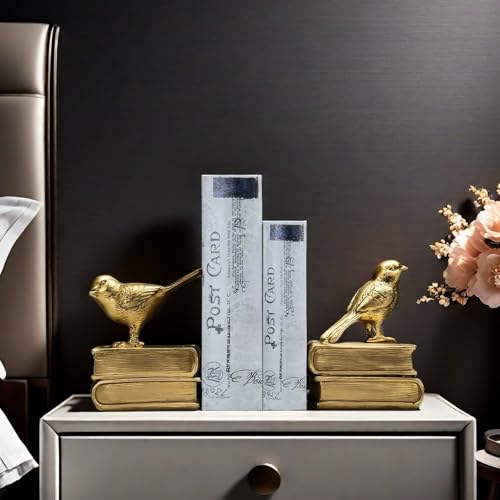 Home Decorative Gold Birds & Books Vintage Design Resin Bookshelf Bookends,Paper Weights, Book Ends,Bookend Supports, Book Stoppers, Set of 2