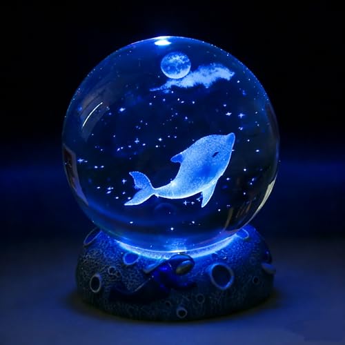 3D Crystal Ball Figurine, 2.4inch Oceans Glass Ball Gifts for Women, Sculpture Display Paperweight Keepsakes for Marine Organism Lover Desk Home Decor (Dolphins) - color: Dolphins