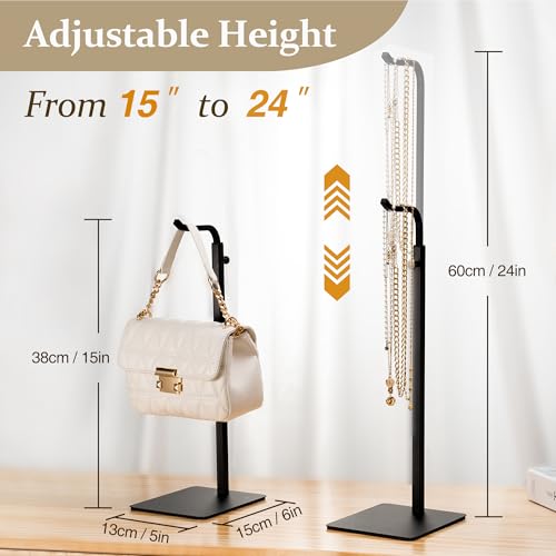 3 Pack Purse Holder Handbag Display Stand: Hanger Rack Showing Bags, Purses, and Wreath, Adjustable Black Hook Stand for Tabletop, Closet, Desk, and Retail Use for Vendors - color: Black