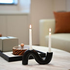 Ceramic Candle Holder, Modern Taper Candlestick Holder for Dining Table, Living Room Coffee Table, Candelabra for 2 Taper Candles-Black - color: Black