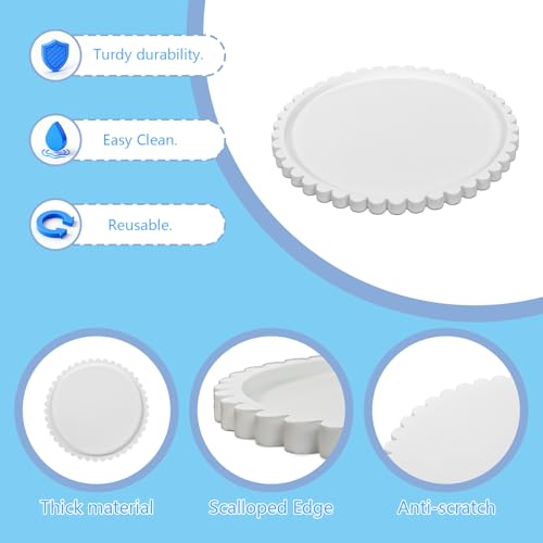 11.8 Inch Round Tray with Scalloped Edge, Decorative White Wood Tray for Coffee Table, Kitchen, Dining Room, Living Room Home Decor, Organization and Serving