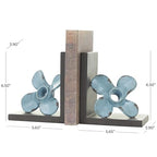 Deco 79 Metal Boat Decorative Bookends Distressed Propeller Non Skid Bookends with Brown L-Shaped Stands, Set of 2 Office Bookends6 W, 7" H, Teal