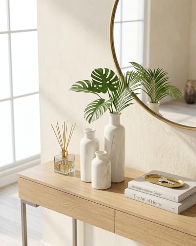 White Ceramic 3 Piece Vase Set, Vintage Farmhouse Decorative Home Decor Vases for Living Room & Kitchen, Distressed Crackle Glaze Flower Vases for Table Bookshelf Mantel & Office - color: White01