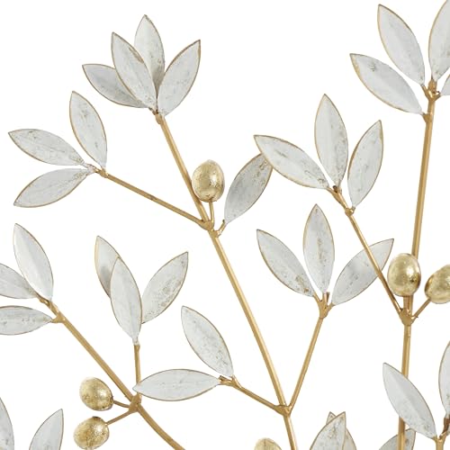 Deco 79 Metal Tree Decorative Sculpture Metallic Home Decor Statue with White Leaves, Accent Figurine 23" x 3" x 24", Gold