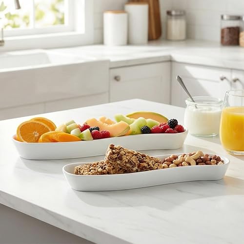 2 Pack Olive Trays, 12 inch Ceramic Olive Dish for Appetizers Crackers Nut and Snacks, Unique Styling and Elegant Design for Charcuterie in Entertaining Party and Daily Use, Dishwasher Safe