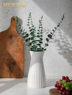 NUPTIO White Ceramic Flower Vase: 7.9" Tall Unglazed Pampas Grass Vases for Building Block Flowers - Modern Decorative Table Centerpiece for Home Living Dining Room Kitchen Decor - style: Ribbed