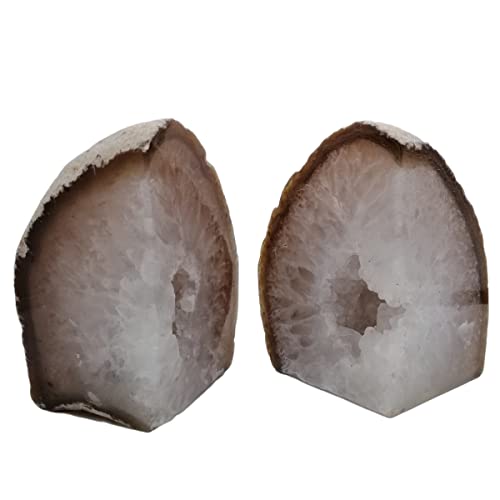 Natural Agate Bookends Pair - 3-4 lbs Heavy Duty Non-Slip Stone Bookends for Shelves | Unique Decorative Book Ends Gift | Home Office Decor - color: Nature, size: 3-4LBS