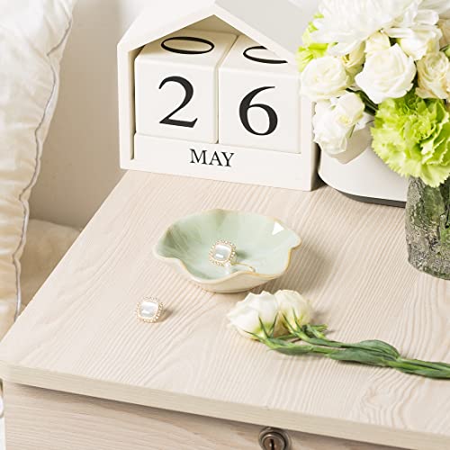Mecaikru Ceramic Trinket Dish, Ring Tray, Decorative Jewelry Dish for Earrings Necklaces Watch Keys, for Women, White Green - color: White Green