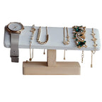 Wooden Watches Display tower Base Watch Necklace Bracelet Organizer Rack Bangle Scrunchie Headband Showcase tower (White PU, Flat single-layer) - color: Flat PU White