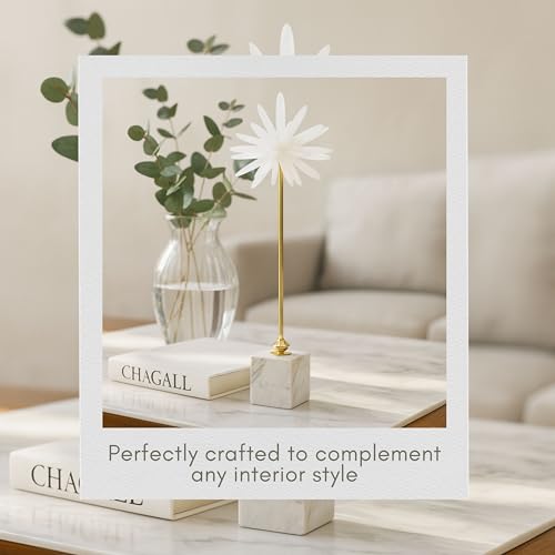 Mystique Large Starburst Statuary – Modern Decorative Object with Marble Base, Metal Stem and Sculptural Flower Top – Contemporary Home Decor Accent for Shelves Tables and Desks, 20", Gold & White - size: 20"