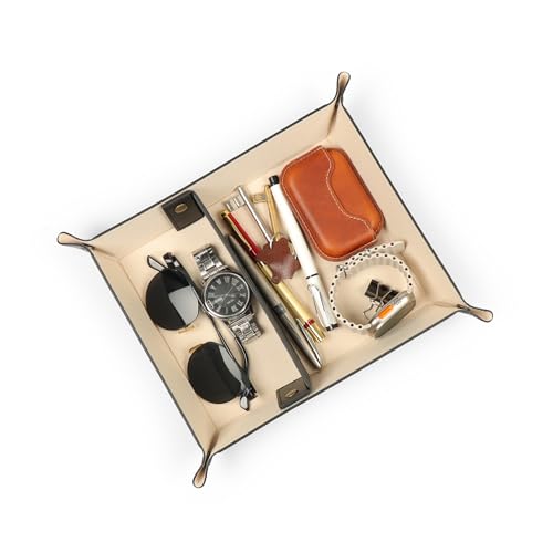 Londo Leather Tray Organizer - Practical Lightweight Water Resistant Computer Table Desk Storage Box for Wallets, Watches, Keys, Coins, Cell Phones and Office Equipment - color: Black