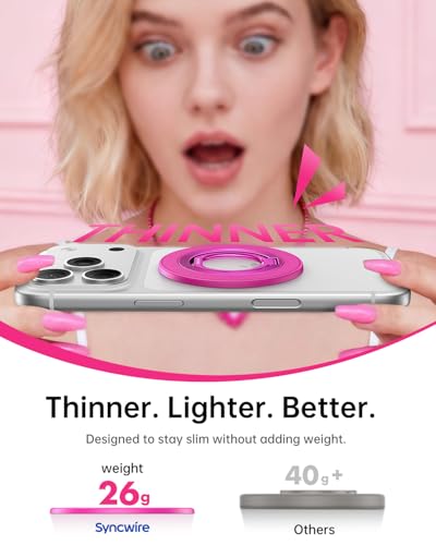 SYNCWIRE Magnetic Phone Ring Holder for MagSafe, 360° Rotation Cell Phone Grip Stand Finger Ring Kickstand Two-Sided Magnet Compatible with iPhone 17 Pro Max 16 15 14 13 12 MagSafe Accessories - color: Single Ring-1PCS-Hot Pink