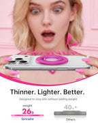 SYNCWIRE Magnetic Phone Ring Holder for MagSafe, 360° Rotation Cell Phone Grip Stand Finger Ring Kickstand Two-Sided Magnet Compatible with iPhone 17 Pro Max 16 15 14 13 12 MagSafe Accessories - color: Single Ring-1PCS-Hot Pink