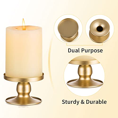 Candle Holders for Pillar Candles, Romadedi Gold Pillar & Taper Candle Holder, Small Metal Candle Stick Candle Holder for Wedding, Dining Room Table Centerpiece, Holiday Decor, 4 Pcs