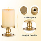 Candle Holders for Pillar Candles, Romadedi Gold Pillar & Taper Candle Holder, Small Metal Candle Stick Candle Holder for Wedding, Dining Room Table Centerpiece, Holiday Decor, 4 Pcs