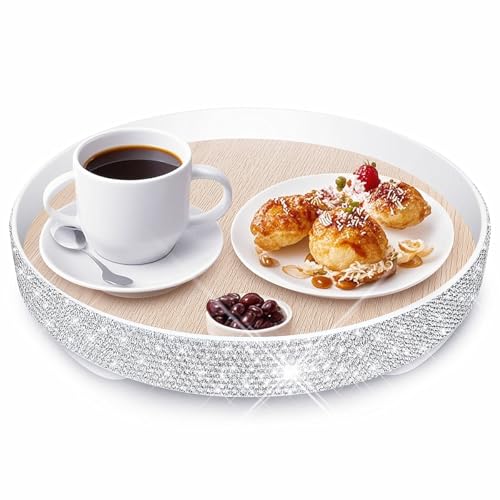 Bling Decorative Tray for Coffee Table，Glitter Round Tray Decor Coffee Table Decor Table Trays Decorative，Shiny Perfume Organizer Dresser Perfume Tray (Round - 9“) - size: 9"