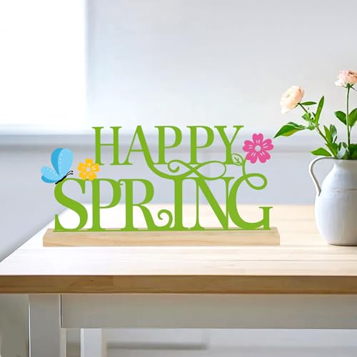 COCHIE Metal Happy Spring Sign, Spring Decorations for Home, Office, Shelf, Mantel, Indoor, Spring Flower Decor, Spring Butterfly Table Top Party Decoration (Spring) - style: Spring
