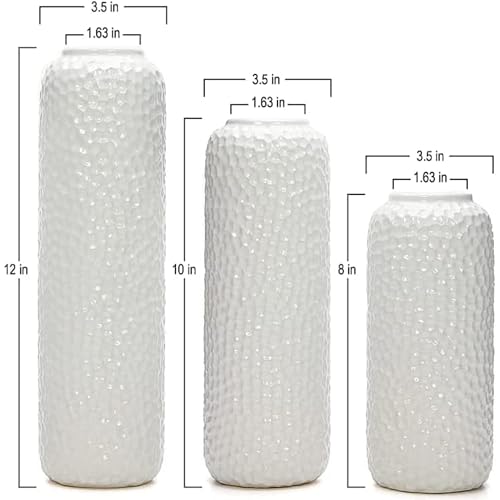 Hosley Set of 3 White Ceramic Honeycomb Vase Tall 12 Inch Medium 10 Inch Short 8 Inch High Each. Ideal Gift for Wedding Special Occasion Dried Floral Arrangements Home Office Spa - color: Honeycomb White