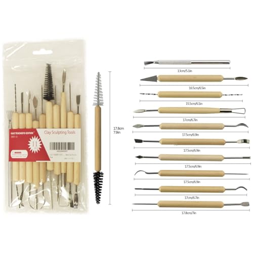 S & E TEACHER'S EDITION 11 Pcs Pottery & Clay Sculpting Tools, Double-Sided, Ceramics Tools Smooth Wooden Handles for Trimming, Embossing Pattern. - size: 11 PCS