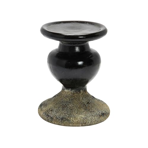 Creative Co-Op 2-Tone Sculptural Terracotta Pillar Candle Holder, Distressed Black - color: Black, size: 5.5" W x 6.5" H