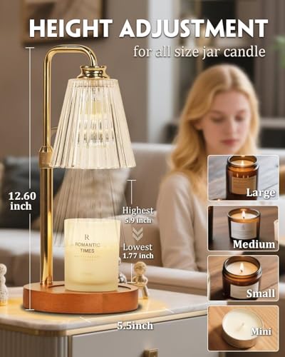 Candle Warmer Lamp with Timer Dimmable Crystal Vertical Stripe,Mothers Day Birthday Gifts for Women Mom, Adjustable Candle Warmer with 2 Bulbs, Candle Lamp for Jar Candles, House Warming Home Decor - color: Crystal Stripe-gold