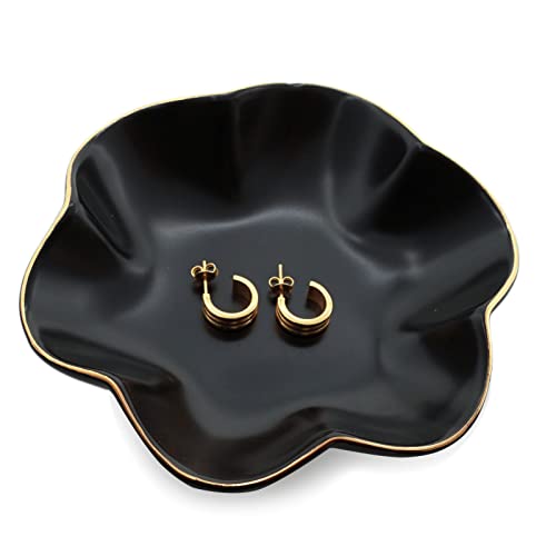 4.7 inch Small Ring Dish, Ceramic Jewelry Holder Tray, Black Catch All Trinket Bowl for Keys Rings Earrings - color: Black