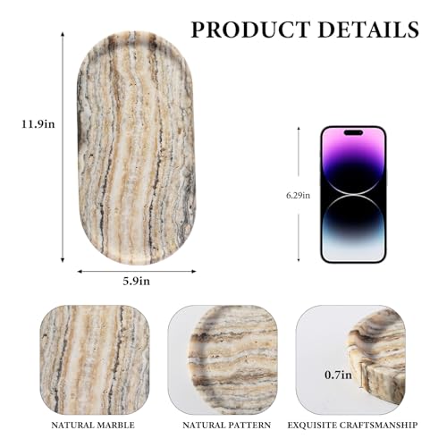 Koville Natural Marble Bathroom Tray for Decor Countertop, Marble Vanity Tray for Candles Perfume, Jewelry, Cosmetics, Stone Decorative Trays for Dresser Organizer(White Traonyx) - color: White Traonyx, size: 12" x 6" x 0.7"