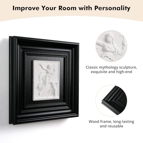 FOLKOR LIFE Framed Black and White Wall Art Sculpture for Modern Classical Decor, Framed Plaster Relief Hanging Sculpture for Wall Decor, Room, Office, Hallway, Entryways Decoration, New Home Gift - color: Figure 2