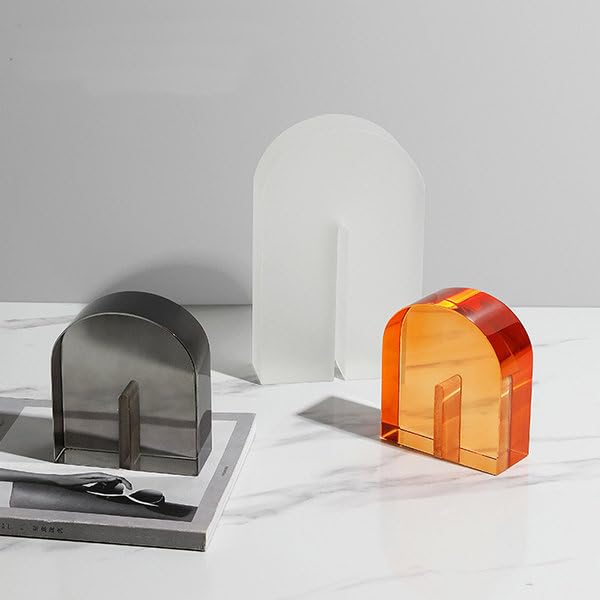 AETVRNI 1 Pair Crystal Bookends for Shelves Heavy Decorative Glass Bookends for Heavy Books Geometric Arch Shape Book Ends Home Office Decor,Gray - color: Gray
