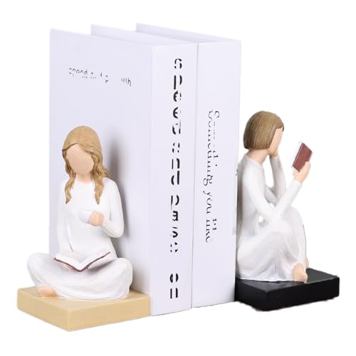 Gifts for Readers Book Lovers Women, Graduates, Students, Teachers, Caregivers, Hand-Painted Resin Reading Figurines Bookends for Home Library Office Desk Bookshelf Decor