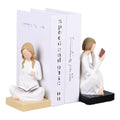 Gifts for Readers Book Lovers Women, Graduates, Students, Teachers, Caregivers, Hand-Painted Resin Reading Figurines Bookends for Home Library Office Desk Bookshelf Decor