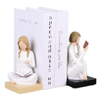 Gifts for Readers Book Lovers Women, Graduates, Students, Teachers, Caregivers, Hand-Painted Resin Reading Figurines Bookends for Home Library Office Desk Bookshelf Decor