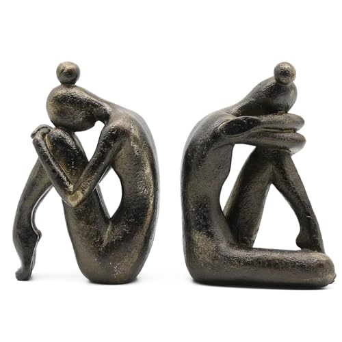Lukitas Unique Decorative Girl Thinker Bookends, Non-Slip Book Holder, Home Office Bookshelf Decor, Creative Desktop Ornaments for Study Room Hotel Shelves, Resin, 1Pair/2Piece 6.5'' - color: Bronze