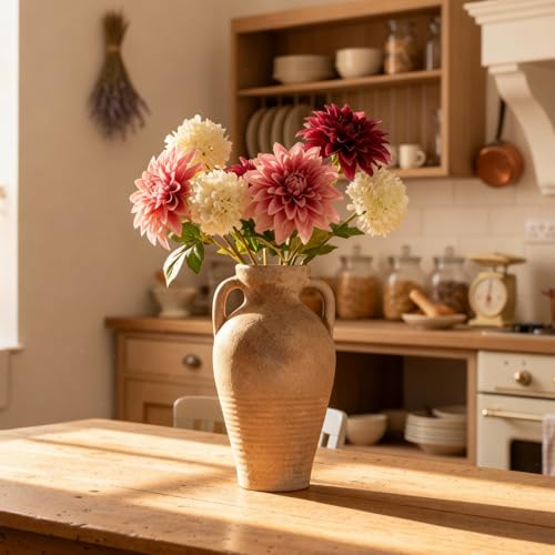 11 Inch Ceramic Flower Vase with 2 Handles Tall Terracotta Rustic Floor Vase for Centerpieces Decorative Small Vintage Farmhouse Vases for Home Decor, Table, Living Room