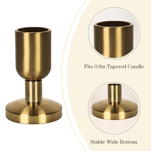 SHOHAYTO Vintage Gold Taper Candle Holders Set of 4, Gold Candle Stick Holders for Dining Table, Wedding Centerpiece, or Festive Mantel Decor - color: Brass