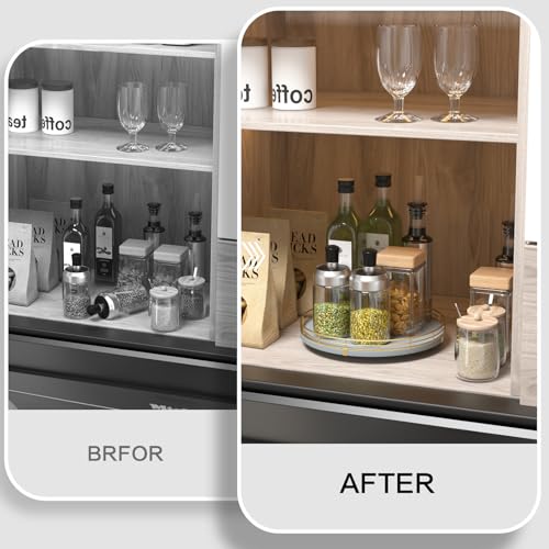 10" Wooden Lazy Susan Turntable for Cabinet – Rotating Spice Rack Organizer, Small Gray Kitchen Countertop Round Tray for Dining Table & Pantry Storage - color: Gray & Gold, size: 10
