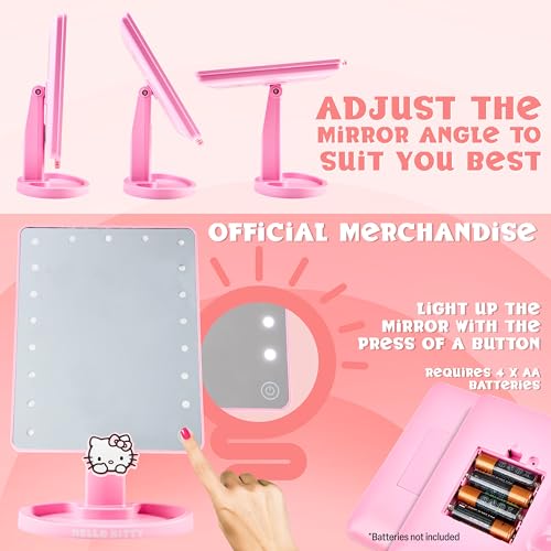 Get Trend Hello Kitty Sanrio Vanity Mirror for Girls Teens Women with Compact LED Table Mirror Touch Screen Lighting Trinket Tray Girls Make Up Accessories