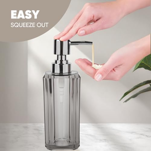 4-Piece Modern Gray Bathroom Accessories Set — Soap Dispenser, Soap Dish, Mouthwash Cup & Toothbrush Holder, Glossy Acrylic with Gray Finish, Vanity Countertop Organizer - color: Gray