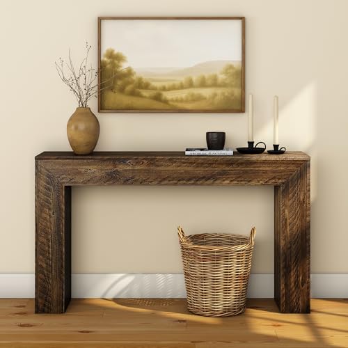 Plank+Beam 56 Inch Camden, Farmhouse Console Table - Solid Pine Wood, Easy Assembly for Living Room or Entryway, Rustic Barnwood - color: Rustic Barnwood, size: 56 Inch