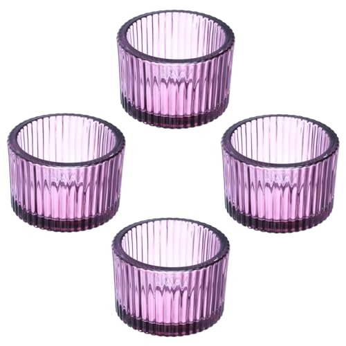 PATIKIL 4 Pcs Tealight Candle Holder, Tea Lights Candle Holder Glass Votive Candle Holders Glass Candle Holders for Table Centerpiece Decor Wedding Dinner Party, Purple - color: Purple