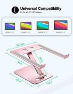 RIWUCT Foldable Laptop Stand, Height Adjustable Ergonomic Computer Stand for Desk, Aluminum Portable Laptop Riser Holder Notebook Mount Compatible with MacBook Pro Air, HP, Dell 10-16"(Rose Gold) - color: Pink