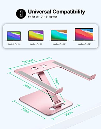 RIWUCT Foldable Laptop Stand, Height Adjustable Ergonomic Computer Stand for Desk, Aluminum Portable Laptop Riser Holder Notebook Mount Compatible with MacBook Pro Air, HP, Dell 10-16"(Rose Gold) - color: Pink