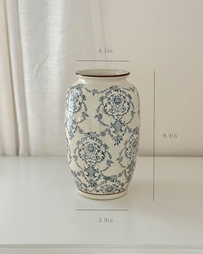 Vintage Tall Chinoiserie Ceramic Vase, Porcelain Decorative Flower Vase for Centerpiece Living Room Table Shelf, Retro Country Decor