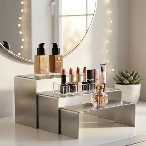 Display Stand Risers, Stainless Steel Display Shelf for Showcase, Dessert, Toys, Perfume (Brushed Nickel) - color: Brushed Nickel